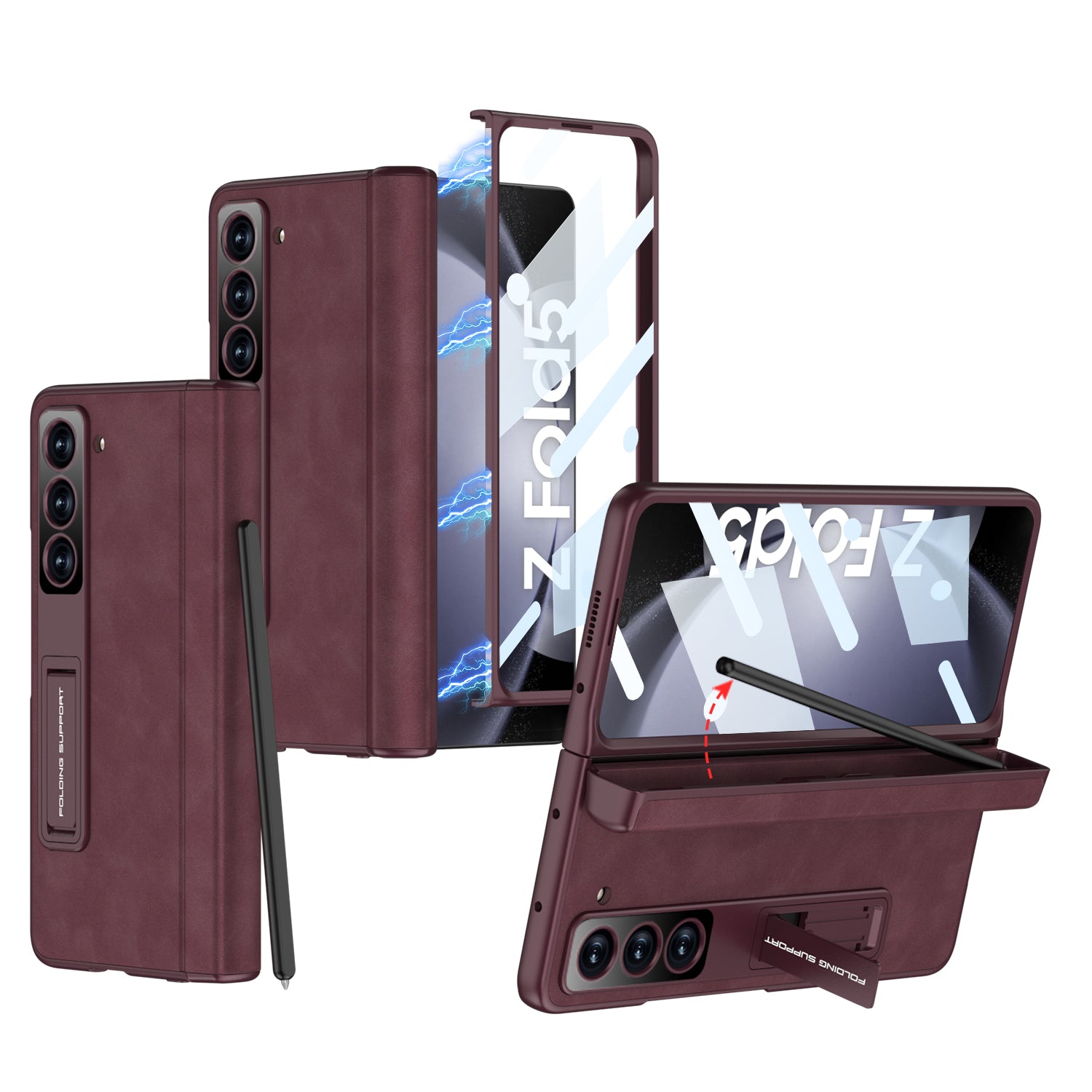 GKK For Samsung Galaxy Z Fold5 5G Cover Leather PC Pen Box Phone Case with Front Screen Film GKK For Samsung Galaxy Z Fold5 5G Cover Leather PC Pen Box Phone Case with Front Screen Film